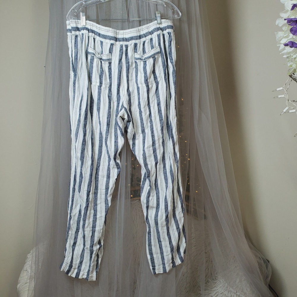 Euro Summer Coastal Linen Blend Pants Nautical Striped Casual Vaca Size L Resort - Picture 4 of 6